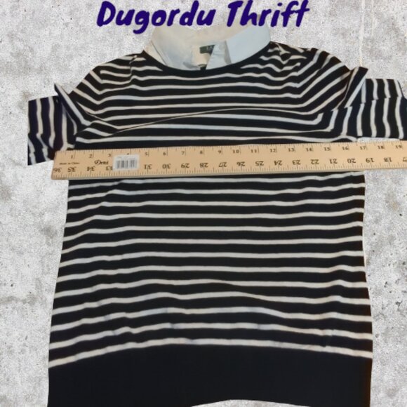 Woman's Petite PL Lauren Ralph Lauren Striped Collared Sweater (2-piece) - Picture 2 of 4